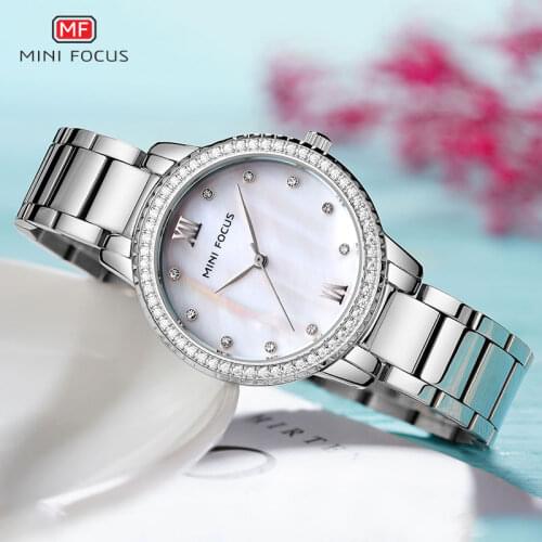 MINI FOCUS Analogue Quartz Watches for Women Stainless Steel Bracelet Waterproof Wristwatch for Lady Woman Relogios 0226L Silver