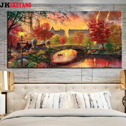Large 5D Diy diamond painting City park in autumn Diamond Mosaic Rhinestone Embroidery cross stitch Y4087