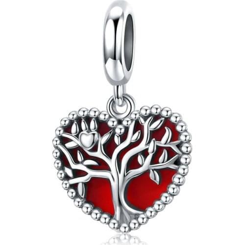 Red Enamel Heart Pendant DIY Fit Original Pan Charms Bracelet for Women Letter Family Forever Life Tree Beads for Jewelry Making