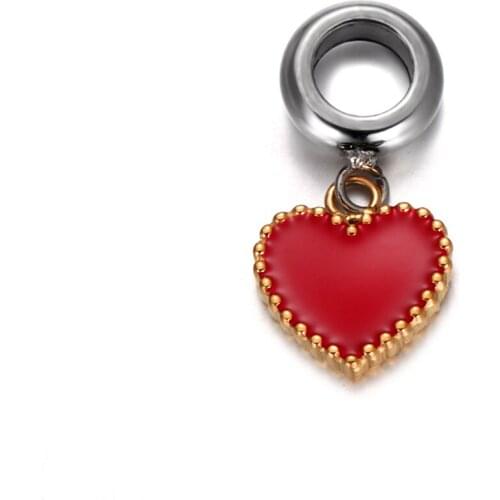 Stainless Steel Spacer Bail Beads with Heart Charms 5mm Hole Polished Metal Charm Accessories DIY Bracelet Jewelry Making