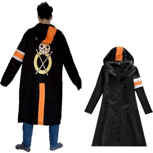 One Piece Cosplay Costume Trafalgar Law Cloak Men Adult Black Overcoat Japanese Anime long Sleeve With Hat Cool Style