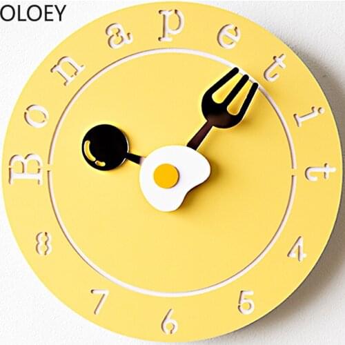 Childrens Cartoon Wall Clock Mechanism Cute Wood Creative Kitchen Modern Clock Bedroom Watch Yellow Wall Clock Modern Design