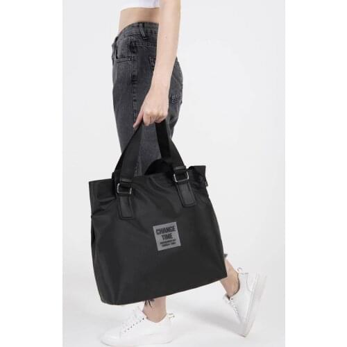 Womens Black Studs Detailed Big Bags Ç3215 - F9 ADX-0000022923 Double Handle Satin Black Sleeve Bag Height 35 Cm Width 36