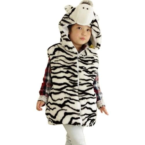 DOUBCHOW Cute Animal Vest Children Cartoon Zebra Winter Hooded Kids Girls Boys Costume Cosplay Plush Outwear Coat Fleece Inside