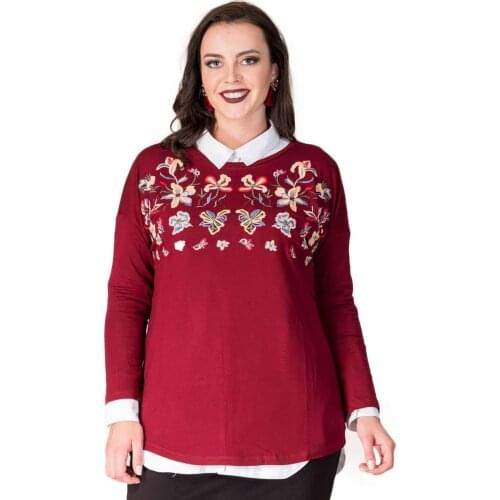 Hanezza Plus Size Embroidered Knitwear Bluz