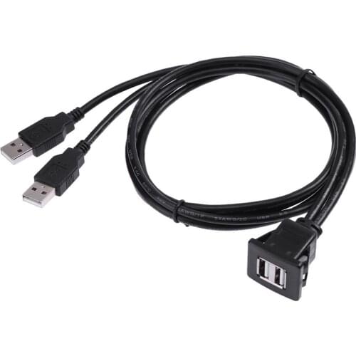 1m USB Panel Flush Mount Cable Dual USB2.0 A Male to USB2.0 A Female Car Mount Extension Cable For Car Truck Boat Motorcycle