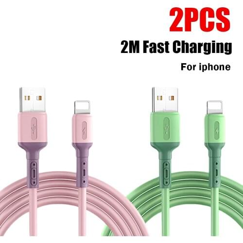 2PCS 2M Fast Charging USB Cable For iphone 12 Mini 11 Pro max Liquid Silicone Data Cable For iphone se 2020 Xs Max XR 6 7 8 Plus