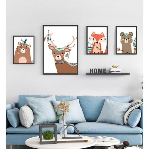 Painting Wall Picture Nordic Baby Bedroom Decor Watercolor Indian Animal Deer Bear Fox Art Canvas Poster Nursery Prints Cartoon