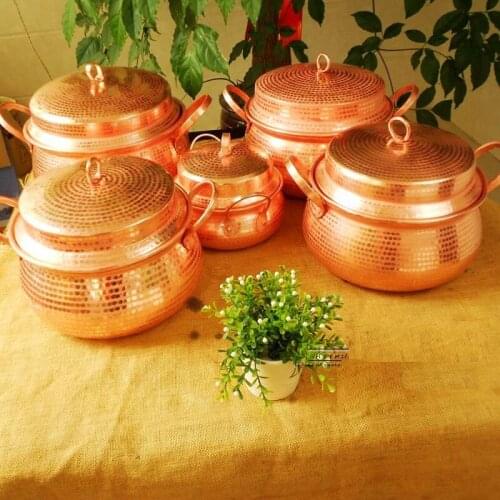 Handmade Pure Copper Stew Pot Soup Rice With Lid Thick Double Handle