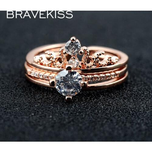 BRAVEKISS Luxury Crown Combination Ring Zirconia Open Wedding Rings Adjustable Fashion Jewelry for Women Creative Ring PR0235