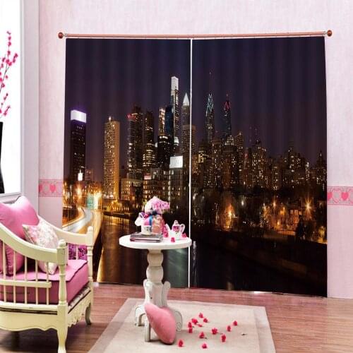 Beautiful City night building Scenic print bathroom shower curtains for living room blackout curtains