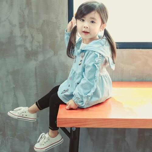 NEW Children Girls Spring Autumn Overcoat Clothes Embroidery Flower Zipper Hooded Cardigan Windbreaker Loose Kid Casual Jacket