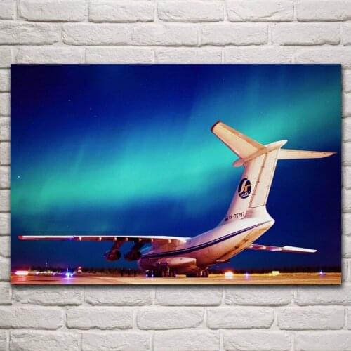Il-76 Aircraft Candid aurora beautiful night airport living room decor home wall art decor wood frame fabric posters KM213