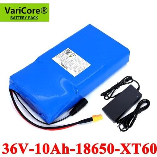 VariCore 36V 10Ah E-bike Lithium Battery Pack 18650 10000mAh 20A BMS for Balancing scooter lawn mower with 42V 2A Charger