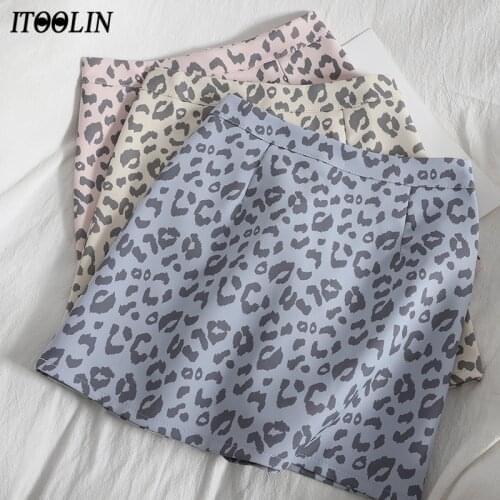 ITOOLIN Spring 2021 Mini Skirt Women Leopard Eleagnt High Waist A Line Jupe Femme Slim Fit Korean Fashion Short Skirts