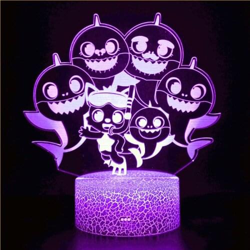 Marine life megalodon cute anime shark model movable doll PVC 3D night light toy children baby birthday Christmas gift LED light