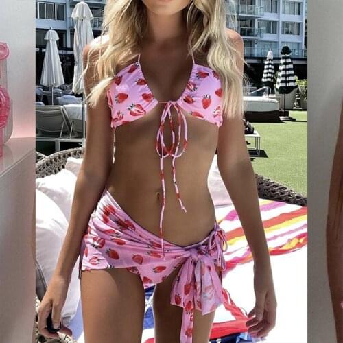Mossha Sexy micro bikinis 2021 mujer Fruit print swimsuit women swimming suit String swimwear female Skirt bathing suit 3 pieces