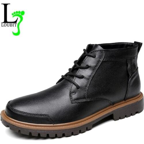 High Quality Men Boots Cow Leather Winter Fur Shoes Men Rubber Ankle Tooling Boots Male Warm Work Shoes Sneakers Men Footwear