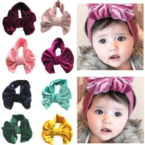 Soft Baby/Girls Kids Toddler Gold Velvet Bow Hairband Headband Turban Knot HeadWrap 2019