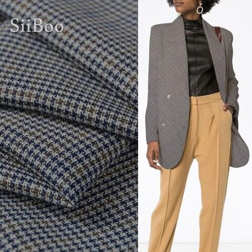 Neutral vintage houndstooth style dark blue thin wool fabric for autumn winter suit pants tissu de laine tessuto di lana SP5815