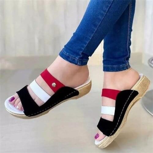 Womens 2021 New Faux Suede Color Matching Set-on Flat-bottomed Comfortable Classic Fashion Casual Sandals and Slippers