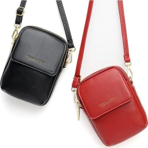 New Solid Color PU Mobile Phone Bag For Women Card Holders purses and Handbags Money Pockets Shoulder Bag luxury designer