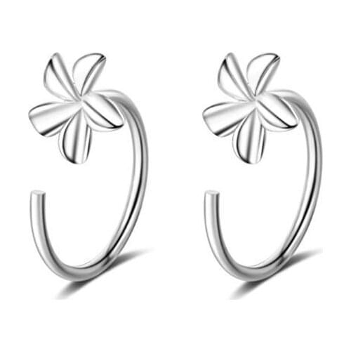 New Fashion Simple Exquisite Frangipani Five Petals Flower Ear Hook 925 Sterling Silver Jewelry Plain Flowers Earrings SE668