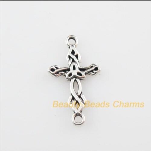 New 45Pcs Tibetan Silver Color Flower Cross Charms Pendants Connectors 13x22.5mm
