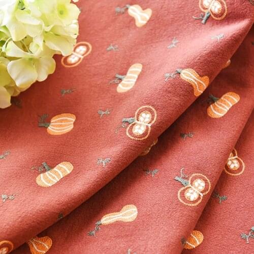 Pastoral pumpkin embroidery cotton linen fabric cartoon animation DIY handmade bag clothing sofa table cloth