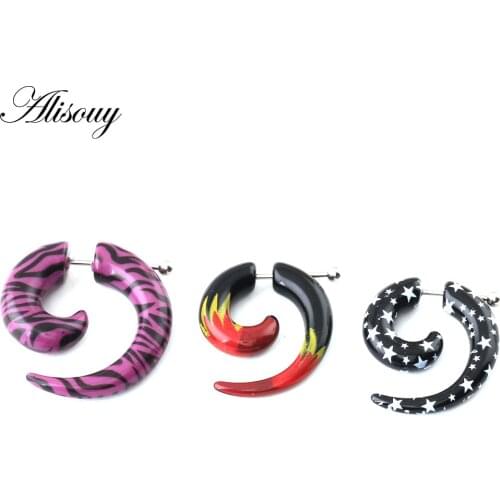 2pcs 2019 New Free Shipping Black Spiral Fake Ear Plug Flesh Plugs cheater Tapers UV Acrylic Fashion Ear Piercing Body Jewelry