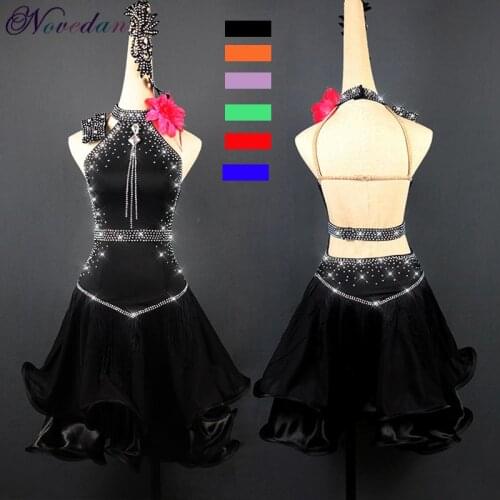 Adult Latin Dance Dress Women Black Red Dance Dress Latin Skirt Tango Practice Wear Performance Competition Salsa Latin Dress