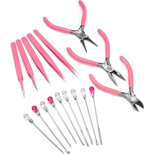 6 Style Pink Pliers Jewelry Making Tool Kits Mix Needle Spoon Tool Round Nose Plier Side Tweezers for Make DIY