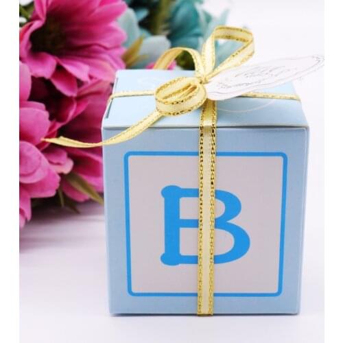 10pcs Printed Candy Gift Box for Baby Shower Wedding Party Favor Thick Paper Gift Packaging Boxes with Gold Ribbon and Cards