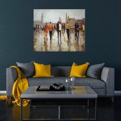 Hand Painted People in the Square Christmas Decorations for Home Wall Art Knife Oil Painting Canvas Handmade Bedroom Decor