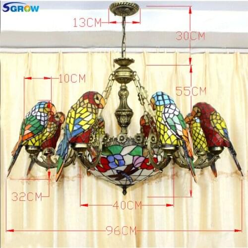 SGROW Stained Glass Parrot Birds Pendant Lights Hand-made Tiffany Hanging Lamp Indoor Lighting Fixtures for Living Room Lampara