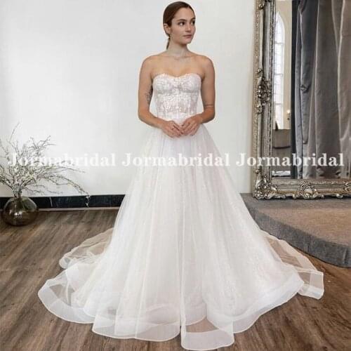 Dreamy A-Line Wedding Dress With Horsehair Hemline 2021 Sweetheart Embroidered Appliques Tulle Bride Wedding Gowns Customized