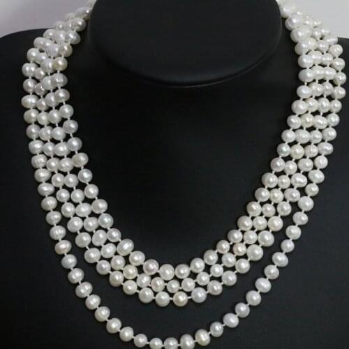 High grade natural freshwater cultured white pearl 7-8,8-9mm approx round beads necklace high quality fine jewelry 80inch B1480