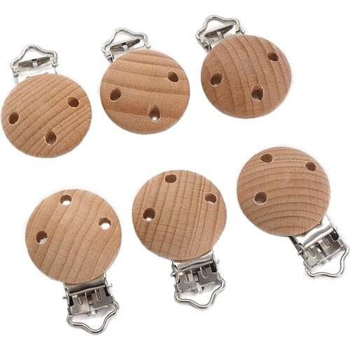 Chenkai 5PCS 35MM Baby Wooden Clips Round Dummy Clips BPA Free For DIY Baby Rattle Teething Grasping Wooden Toy Accessories