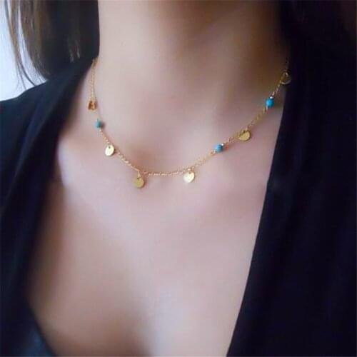 78MM Korean Fashion Women Clavicle Chain Temperament Charm Aesthetic Turquoise Jewelry On The Neck Vintage Cheap Jewelry Gift