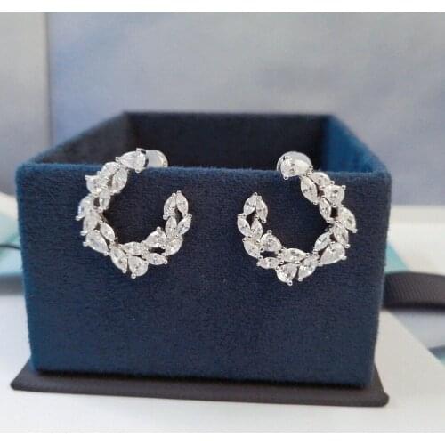 SLJELY Fashion Real 925 Sterling Silver Willow Leaves Earrings with High Quality AAA Zircon Women Luxury Brand Fine Jewelry