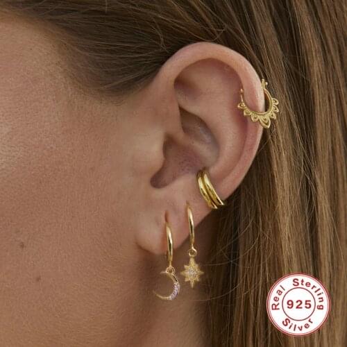 S925 Sterling Silver Personality Hollow Pattern Earrings Creative Fashion Simple Ins Style Female Boho Circle Earrings Best Gift