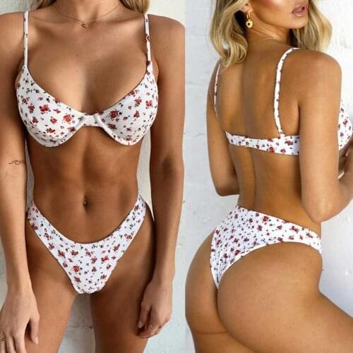Womens swimming Suit women Bikini Set High Waisted Floral Printing Set Push-Up Padded Bra Beach Bikini Set Swimsuit Swimwear
