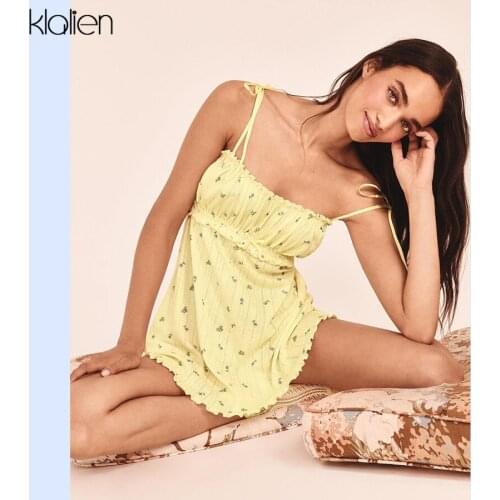KLALIEN fashion sexy boho floral dress women summer new office lady party beach vacation club solid mini dress suspender dress
