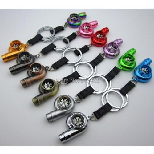 12 colors Zinc Aolly Whistle Turbo Shape Keychain Bearing Keyring Turbo Charger Key Chain Key Ring
