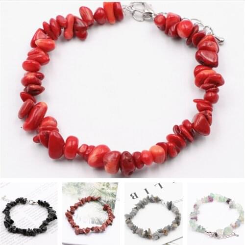 17 Style Chips Stone Beads Bracelet Coral Agates Turquoises Quartzs Shell Tourmaline Peridot Crystal Fluorite Jewerly 18cm B195