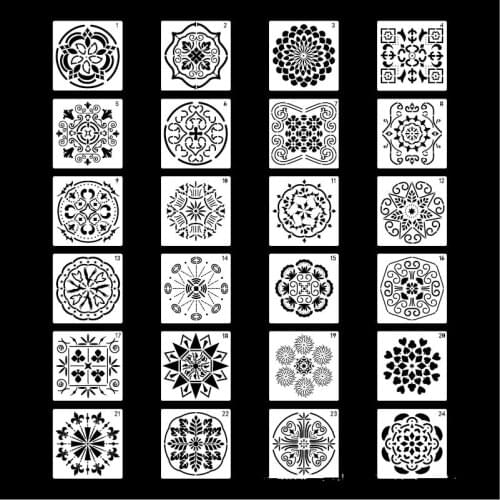 24PCS Assorted Style Mandala Dotting Painting Stencils Templates Tools with Black Cardboards for Wood Rocks Fabrics Wall Art