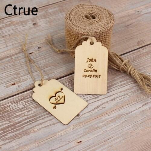 5pcs Personalized engraved Wood tag with rope Custom name date wooden tags Rustic Wedding gift tag