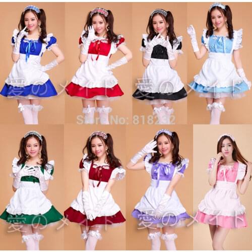 8Colors Lolita Sweet Princess Maid Apron Dress Uniform Outfits Anime Cosplay Costumes S-5XL