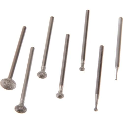 7Pcs 2.35mm Shank 1-8mm Diamond Grinding Head Mounted Points Spherical Concave Jade Carving Burrs for Dremel Rotary Tool