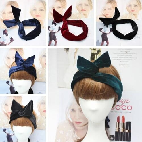 1pcs Velvet Bunny Wire Wrap Headband Hair Band For Women Girls Hair Accessories Rabbit Ear Turban Bandage On Head Bandana